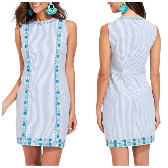 Vineyard Vines Pop Embroidered Floral Stretch Stripe Shift Dress Nautical Size 0 - Picture 1 of 10